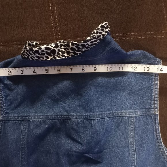 Denim Blue Vest with Leopard Print Collar, S, Sri - Picture 12 of 12